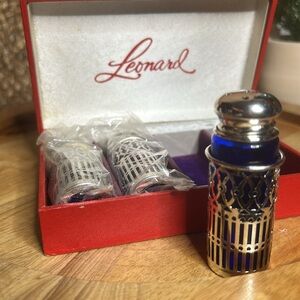 LEONARD COBALT SILVERPLATE SALT & PEPPER SHAKERS